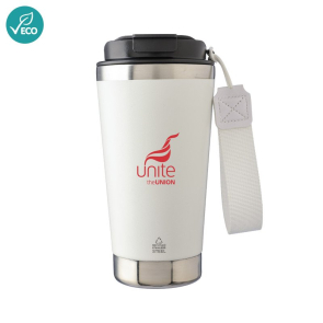 Double-Walled Recycled Steel Travel Mug 500ml WHITE 